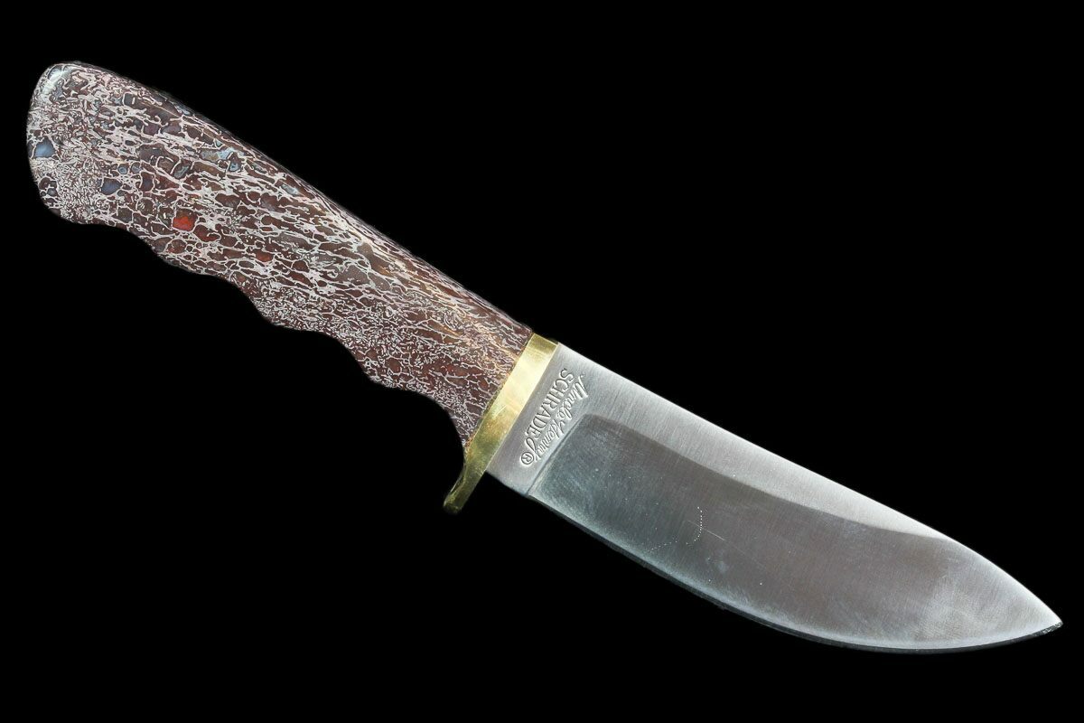 9" Knife With Fossil Dinosaur Bone (Gembone) Inlays For Sale (101813